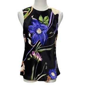 Corey Lynn Calter Casper Top‎ Womens Medium Black Floral Sleeveless Blouse NWT